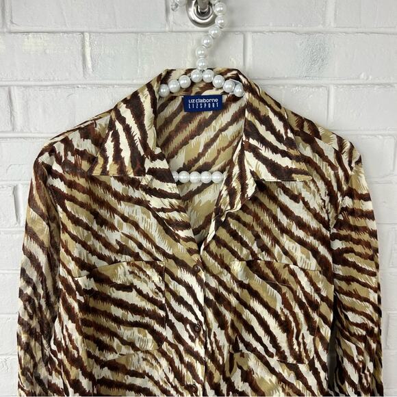 Vintage Liz Claiborne Liz Sport Animal Print Button Down Shirt Size S - Picture 2 of 6